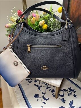 Coach Kristy Pebbled Leather Shoulder Bag with Gold Hardware & Ombre Coach Pouch